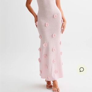 Pink Knit Floral Maxi Dress